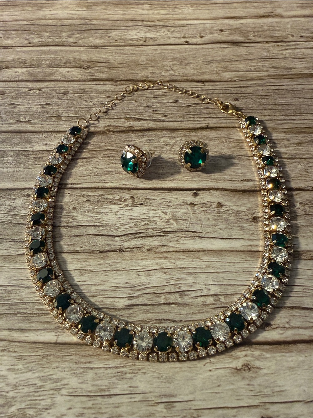 Emerald Green and Crystal With Mossanite Chocker Necklace and Earring Set